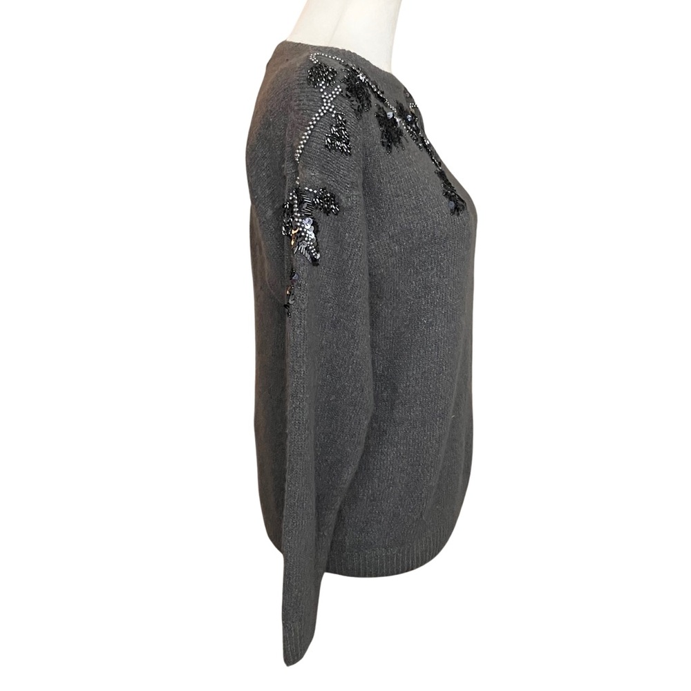 Vintage 80s 90s Sequins Beaded Grey Sweater. S/M. Silk Blend Retro Embellished - Picture 5 of 8